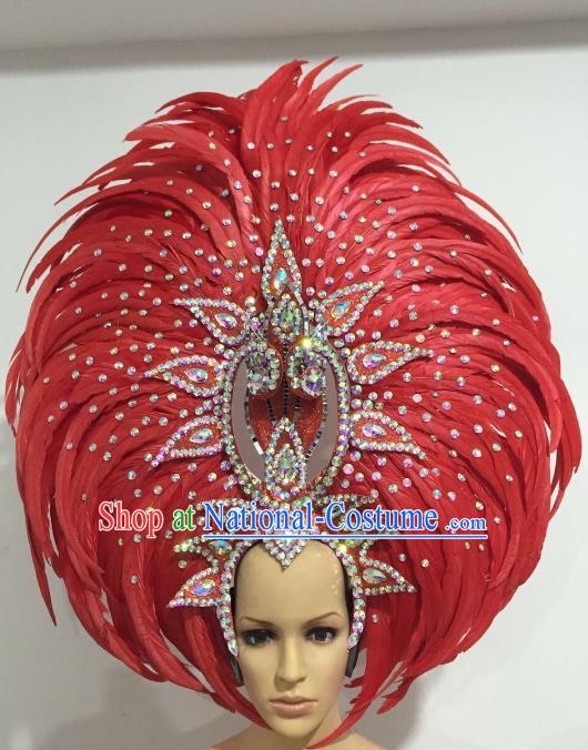 Brazilian Carnival Catwalks Hair Accessories Rio Samba Dance Red Feather Deluxe Headwear for Women