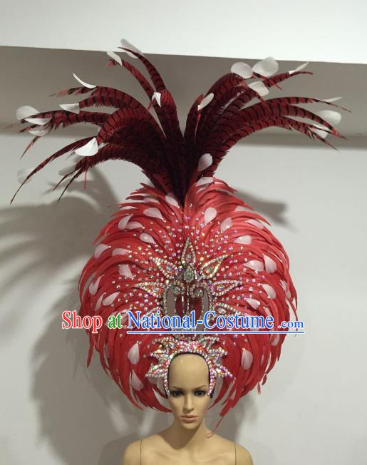 Brazilian Carnival Catwalks Ostrich Feather Hair Accessories Rio Samba Dance Red Feather Deluxe Headwear for Women