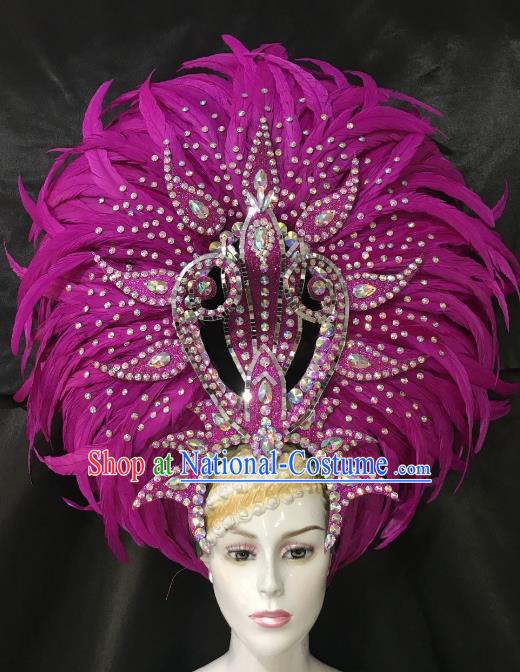 Brazilian Carnival Catwalks Ostrich Feather Hair Accessories Rio Samba Dance Rosy Feather Deluxe Headwear for Women