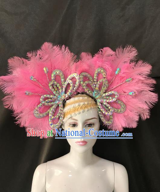 Brazilian Rio De Janeiro Carnival Hair Accessories Samba Victorian Dance Pink Feather Hats for Women