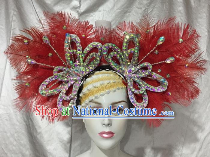 Brazilian Rio De Janeiro Carnival Hair Accessories Samba Victorian Dance Red Feather Hats for Women