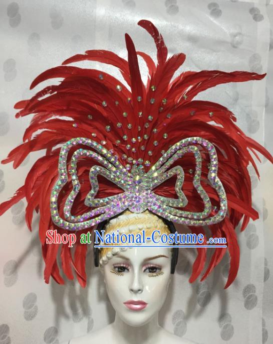 Brazilian Rio De Janeiro Carnival Red Feather Hair Accessories Samba Victorian Dance Hats for Women