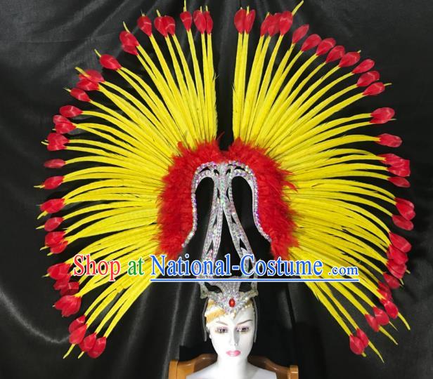 Brazilian Rio De Janeiro Carnival Yellow Feather Deluxe Hair Accessories Samba Victorian Dance Hats for Women