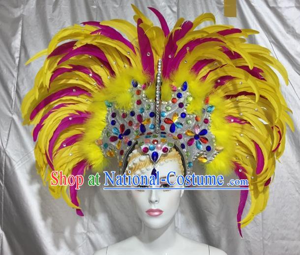 Brazilian Rio De Janeiro Carnival Yellow and Rosy Feather Hair Accessories Samba Victorian Dance Deluxe Headwear for Women