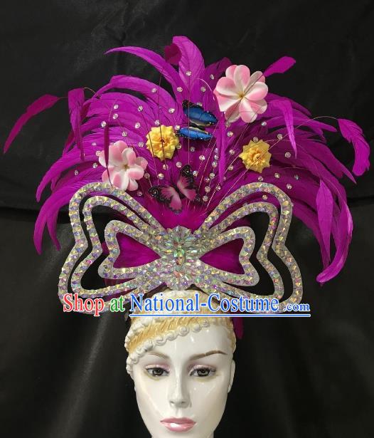 Brazilian Rio De Janeiro Carnival Purple Feather Hair Accessories Samba Dance Catwalks Headwear for Kids