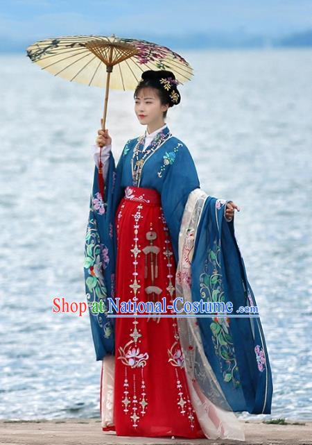 Ancient Chinese Female Embroidered Costume Tang Dynasty Empress Wedding Hanfu Dress for Rich Women