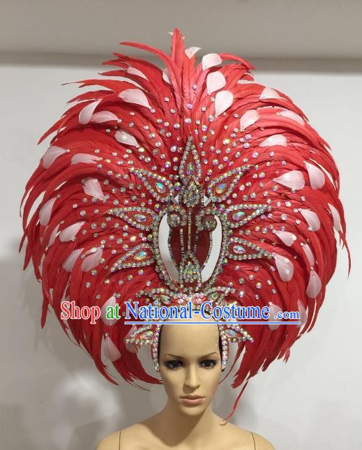 Brazilian Carnival Catwalks Ostrich Feather Hair Accessories Rio Samba Dance Red Feather Deluxe Headwear for Women