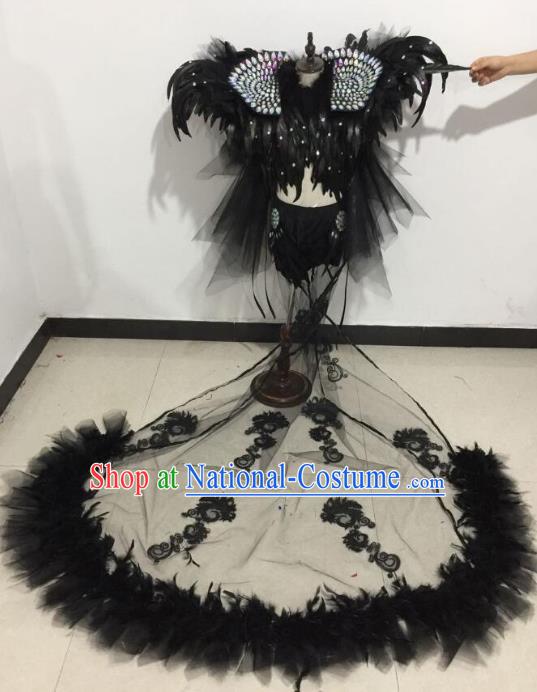 Top Grade Catwalks Costumes Brazilian Carnival Samba Dance Black Feather Swimsuit for Kids