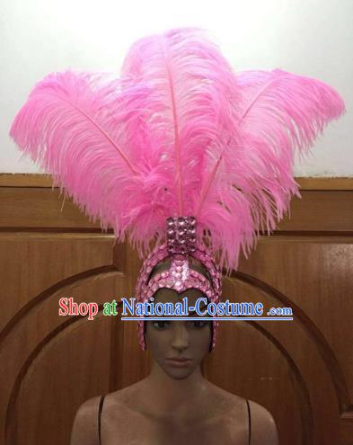 Top Grade Handmade Catwalks Hair Accessories Brazilian Rio Carnival Samba Dance Pink Feather Headdress for Women