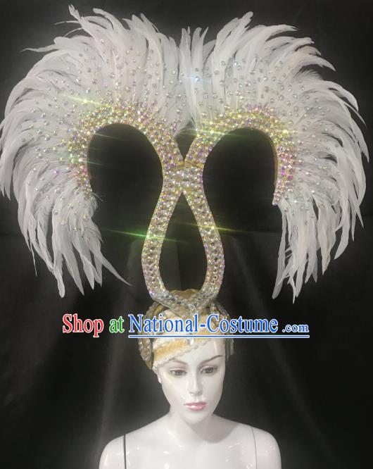 Handmade Samba Dance Catwalks Hair Accessories Brazilian Rio Carnival White Feather Headdress for Women