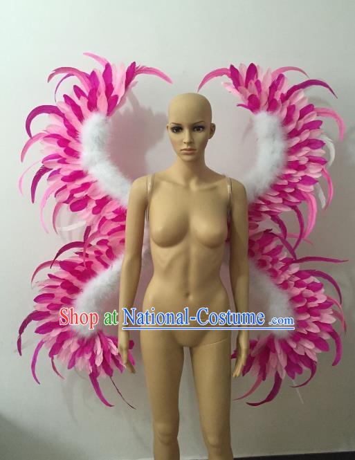 Custom-made Catwalks Props Brazilian Rio Carnival Samba Dance Pink Feather Wings for Women