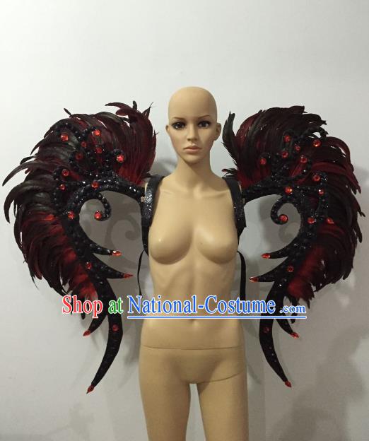 Custom-made Catwalks Props Brazilian Rio Carnival Samba Dance Black Feather Wings for Women