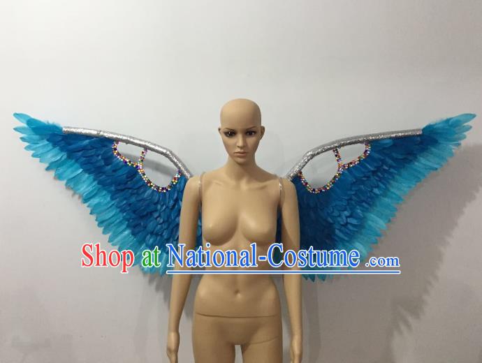 Custom-made Catwalks Props Brazilian Rio Carnival Samba Dance Blue Feather Wings for Women