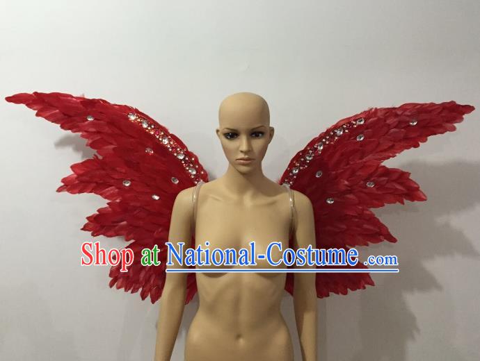 Custom-made Catwalks Props Brazilian Rio Carnival Samba Dance Red Feather Wings for Women