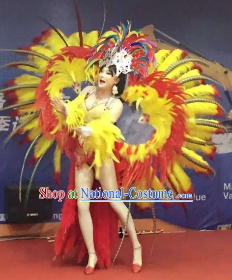 Brazilian Rio Carnival Samba Dance Costumes Catwalks Swimsuit and Feather Wings for Women