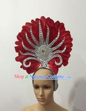 Handmade Samba Dance Hair Accessories Brazilian Rio Carnival Red Feather Headdress for Women