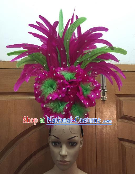 Handmade Samba Dance Hair Accessories Brazilian Rio Carnival Deluxe Rosy Feather Flowers Headdress for Women