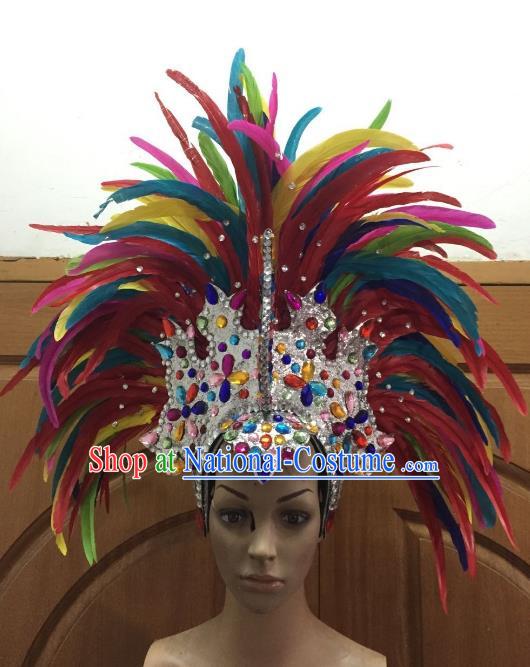 Handmade Samba Dance Hair Accessories Brazilian Rio Carnival Deluxe Colorful Feather Flowers Headdress for Women