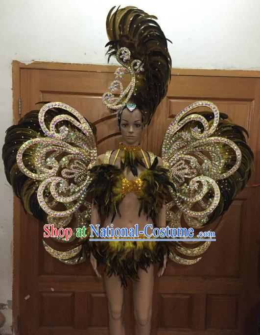 Brazilian Rio Carnival Samba Dance Costumes Catwalks Butterfly Feather Wings Swimsuit and Headdress for Women