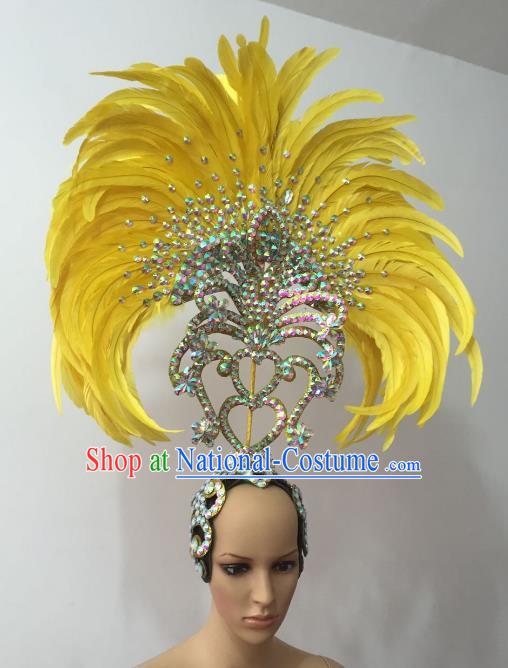 Brazilian Rio Carnival Samba Dance Yellow Feather Headdress Stage Performance Headwear for Women