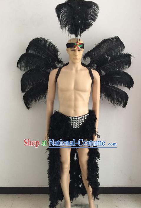 Brazilian Catwalks Props Rio Carnival Samba Dance Miami Black Feather Wings and Headdress for Adults