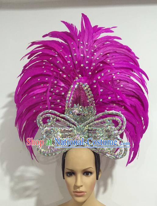 Top Grade Brazilian Carnival Catwalks Rosy Feather Headdress Rio Samba Dance Miami Deluxe Hair Accessories for Women