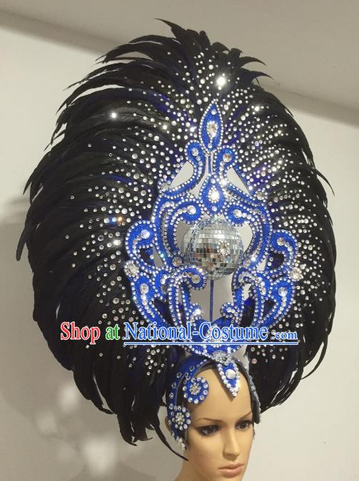 Black Feather Brazilian Carnival Headdress Rio Samba Dance Miami Catwalks Deluxe Hair Accessories for Women