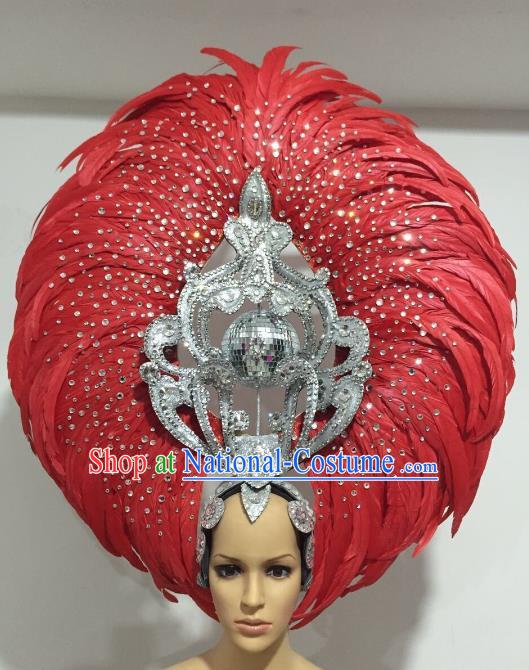 Red Feather Brazilian Carnival Headdress Rio Samba Dance Miami Catwalks Deluxe Hair Accessories for Women