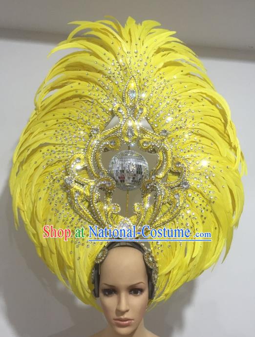 Yellow Feather Brazilian Carnival Headdress Rio Samba Dance Miami Catwalks Deluxe Hair Accessories for Women