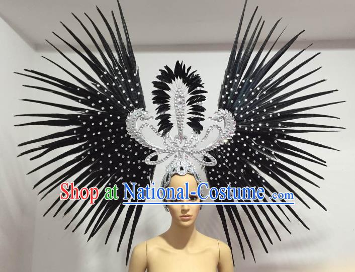 Brazilian Carnival Rio Samba Dance Black Feather Headdress Miami Catwalks Deluxe Hair Accessories for Women