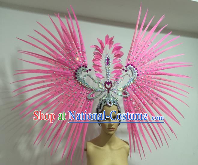 Brazilian Carnival Rio Samba Dance Pink Feather Headdress Miami Catwalks Deluxe Hair Accessories for Women