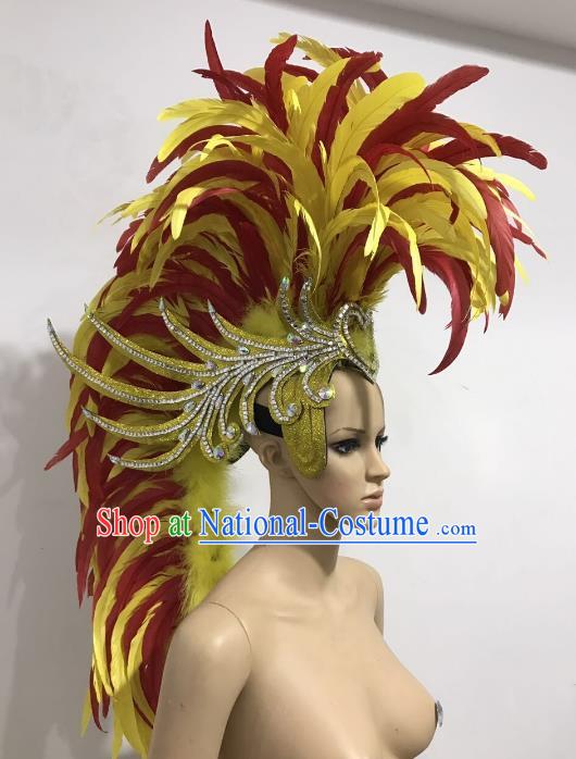 Brazilian Carnival Rio Samba Dance Yellow and Red Feather Headdress Miami Catwalks Deluxe Hair Accessories for Men