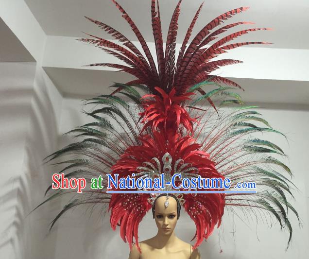 Brazilian Carnival Rio Samba Dance Deluxe Feather Headdress Miami Catwalks Hair Accessories for Men