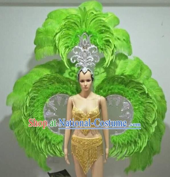 Top Grade Catwalks Costumes and Accessories Brazilian Carnival Samba Dance Green Feather Swimsuit and Wings for Women