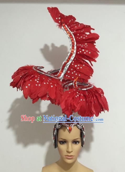 Brazilian Carnival Rio Samba Dance Deluxe Red Feather Headdress Hair Accessories for Women