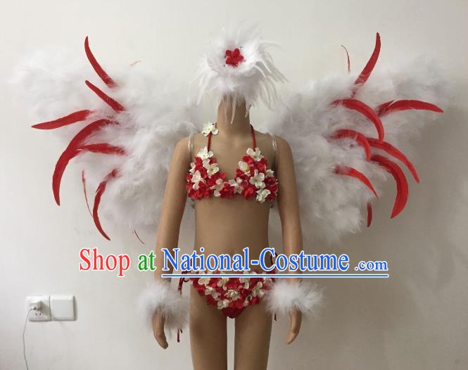 Brazilian Carnival Samba Dance Catwalks Costumes Feather Swimsuit and Wings for Kids