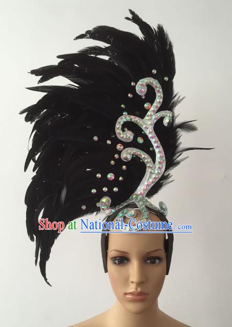 Brazilian Carnival Rio Samba Dance Black Feather Deluxe Headdress Hair Accessories for Women