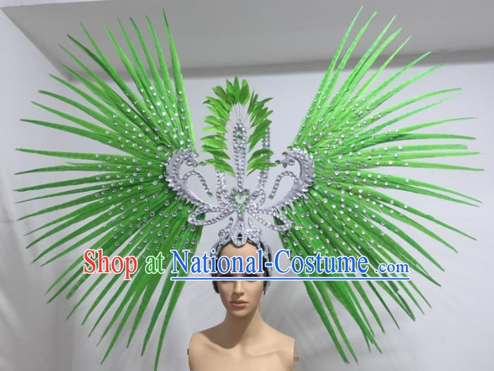 Green Feather Brazilian Carnival Rio Samba Dance Headdress Miami Catwalks Deluxe Hair Accessories for Women