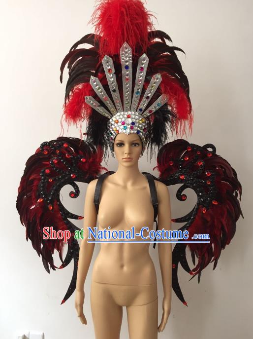 Brazilian Rio Carnival Samba Dance Props Catwalks Feather Wings and Headdress for Adults