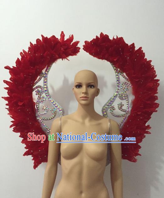 Brazilian Rio Carnival Samba Dance Props Catwalks Red Feather Wings for Adults