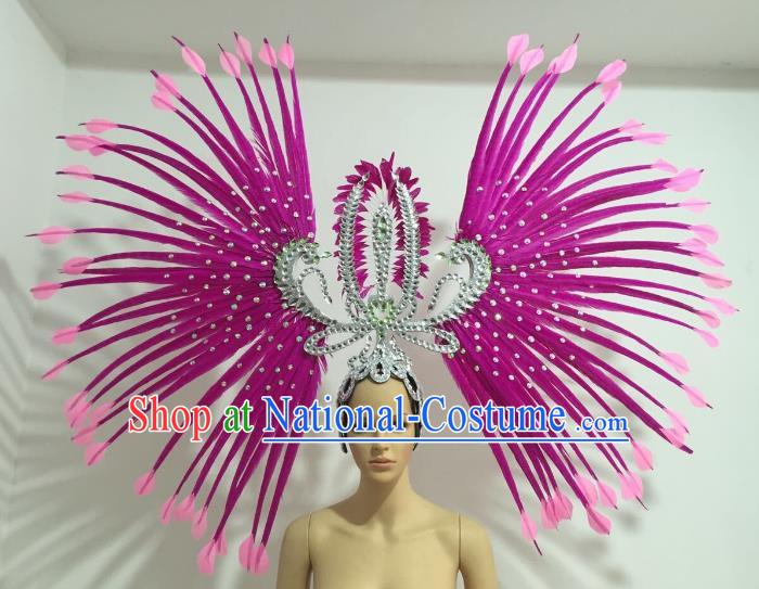 Purple Feather Brazilian Carnival Rio Samba Dance Headdress Miami Catwalks Deluxe Hair Accessories for Women