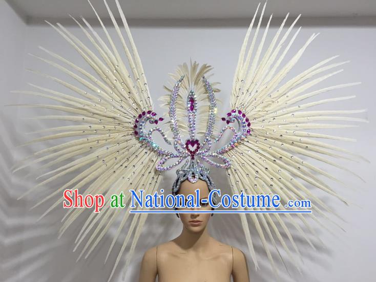 White Feather Brazilian Carnival Rio Samba Dance Headdress Miami Catwalks Deluxe Hair Accessories for Women