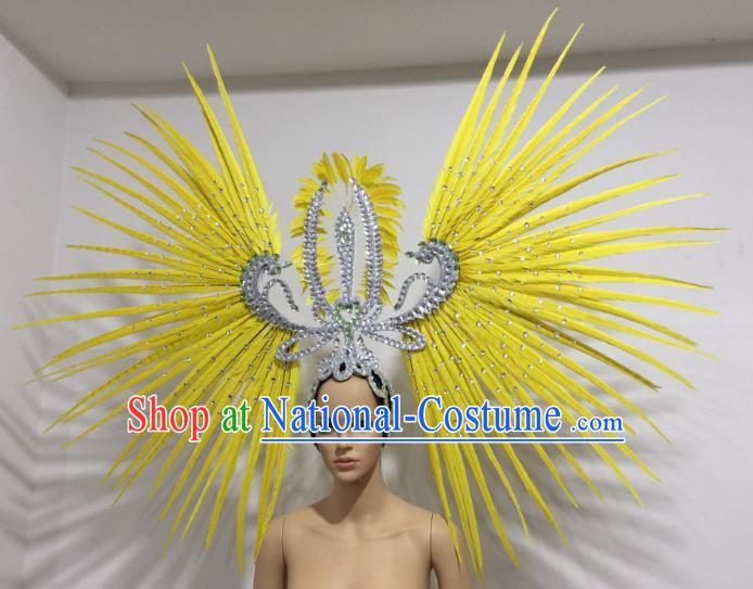 Brazilian Carnival Rio Samba Dance Yellow Feather Headdress Miami Catwalks Deluxe Hair Accessories for Women