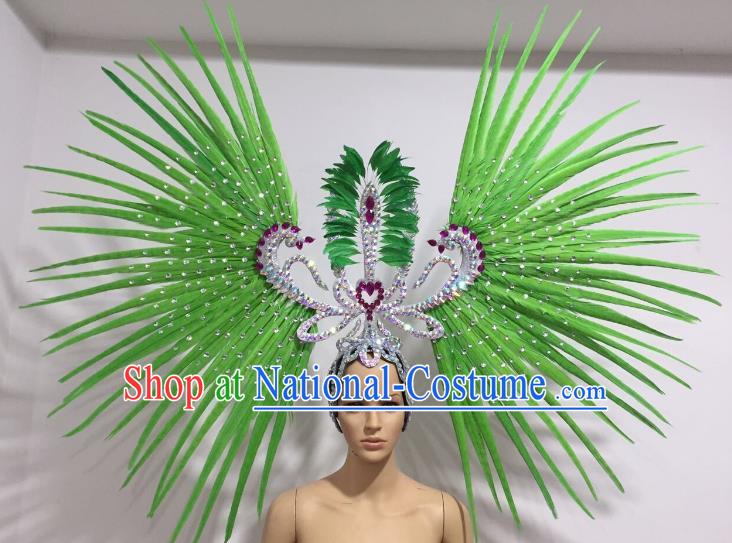 Brazilian Carnival Rio Samba Dance Green Feather Headdress Miami Catwalks Deluxe Hair Accessories for Women