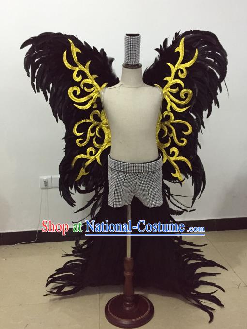 Brazilian Rio Carnival Samba Dance Costume Catwalks Black Feather Wings for Kids