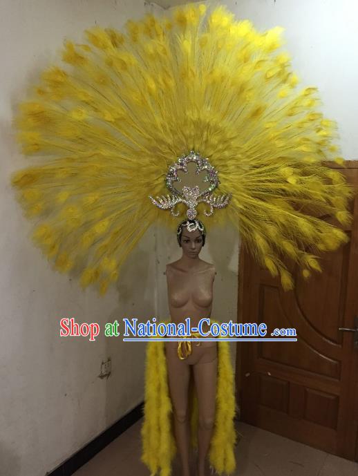 Custom-made Samba Dance Deluxe Yellow Feather Hair Accessories Brazilian Rio Carnival Headdress for Women