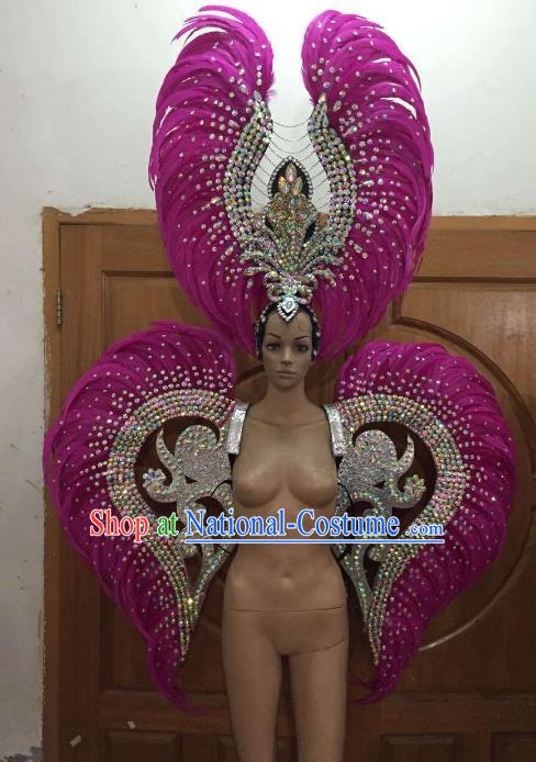 Custom-made Catwalks Props Brazilian Rio Carnival Samba Dance Rosy Feather Wings and Headdress for Women