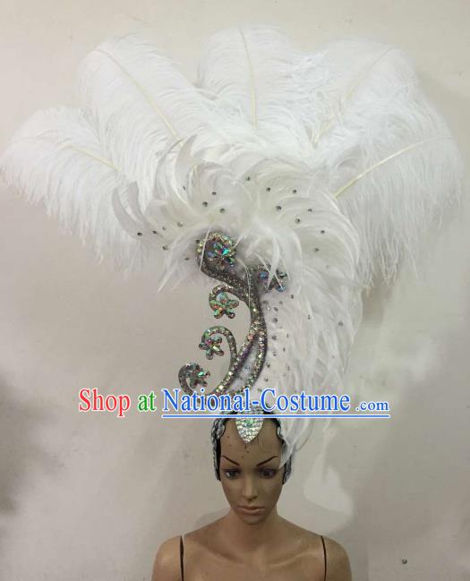 Customized Samba Dance Deluxe White Feather Hair Accessories Brazilian Rio Carnival Headdress for Women