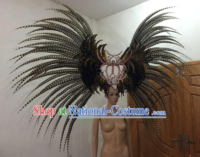 Customized Deluxe Black Feather Samba Dance Hair Accessories Brazilian Rio Carnival Headdress for Women