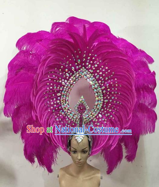 Professional Samba Dance Hair Accessories Brazilian Rio Carnival Rosy Feather Headdress for Women